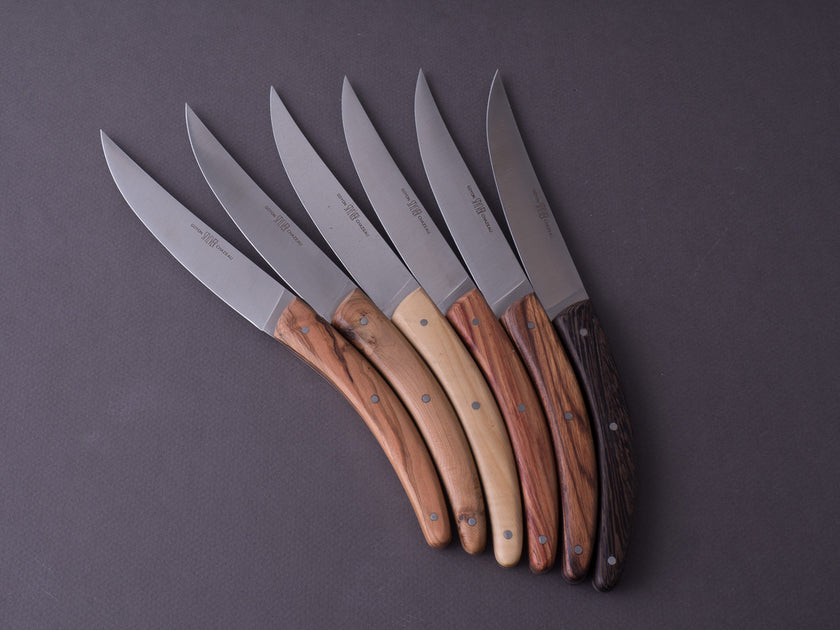 6 Deejo Steak Knives, Olive Wood / Japanese