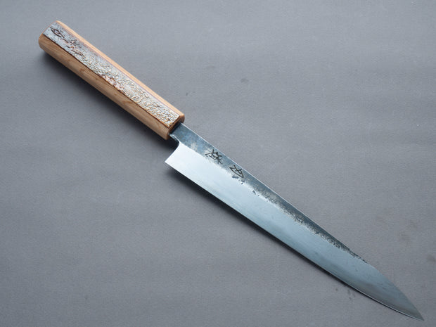 HADO - Sumi - Blue #1 - Damascus Kurouchi - 240mm Sujihiki - Oak and Cherry Bark Handle