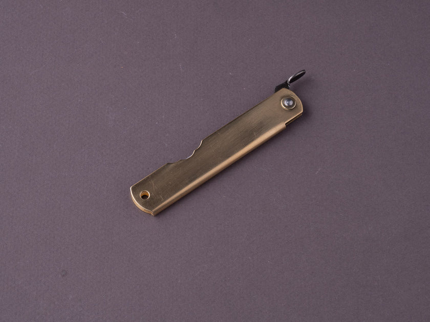 ひでさぶろう Higonokami - Blue Steel - Kurouchi - Kiridashi Blade - Brass