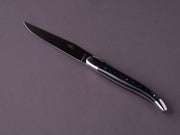 Forge de Laguiole - Steak/Table Knives - Shiny Bolsters - Black Micarta & Steel Handle