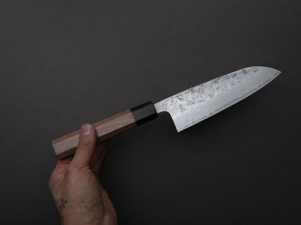 Hitohira - Futana - Swedish Stainless - Nashiji Damascus - Santoku - 170mm - Walnut Handle