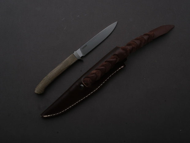lionSTEEL - Fixed Blade - Ago - M390 - 80mm - Green Canvas Micarta - Leather Sheath