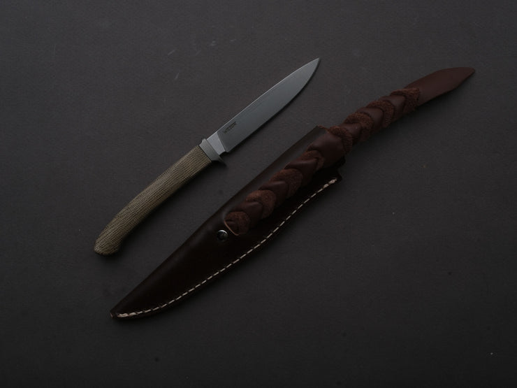 lionSTEEL - Fixed Blade - Ago - M390 - 80mm - Green Canvas Micarta - Leather Sheath