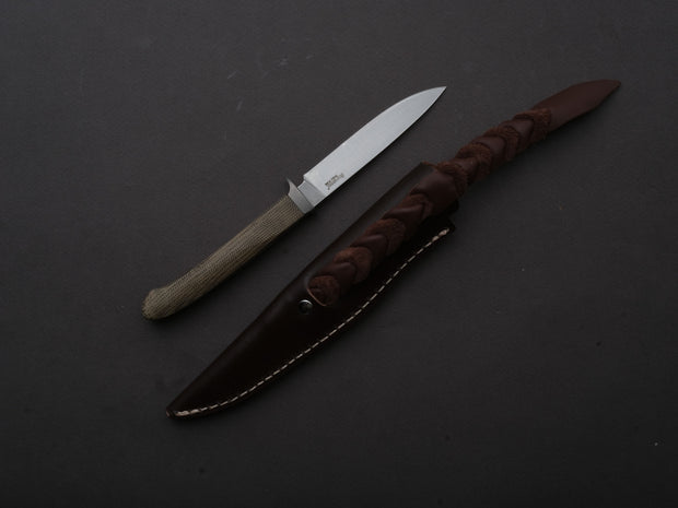 lionSTEEL - Fixed Blade - Ago - M390 - 80mm - Green Canvas Micarta - Leather Sheath