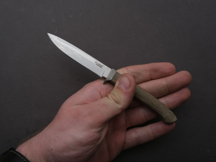 lionSTEEL - Fixed Blade - Ago - M390 - 80mm - Green Canvas Micarta - Leather Sheath