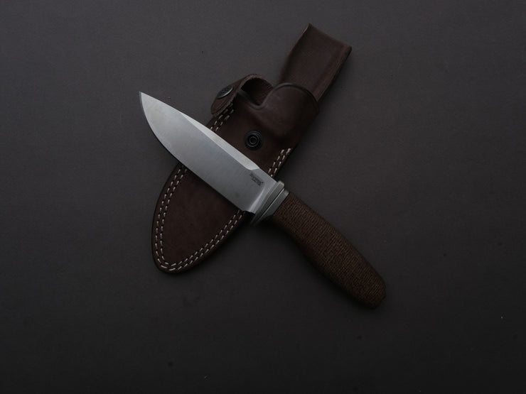 LionSTEEL - FIXED - Acha - M390 - Satin - 107mm - Natural Burlap - Leather Sheath