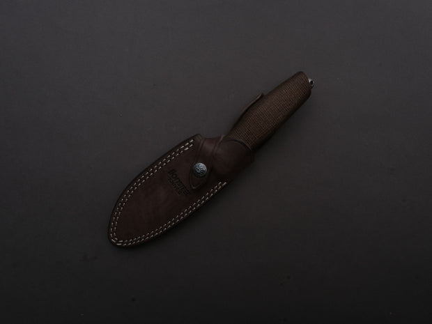 LionSTEEL - FIXED - Acha - M390 - Satin - 107mm - Natural Burlap - Leather Sheath