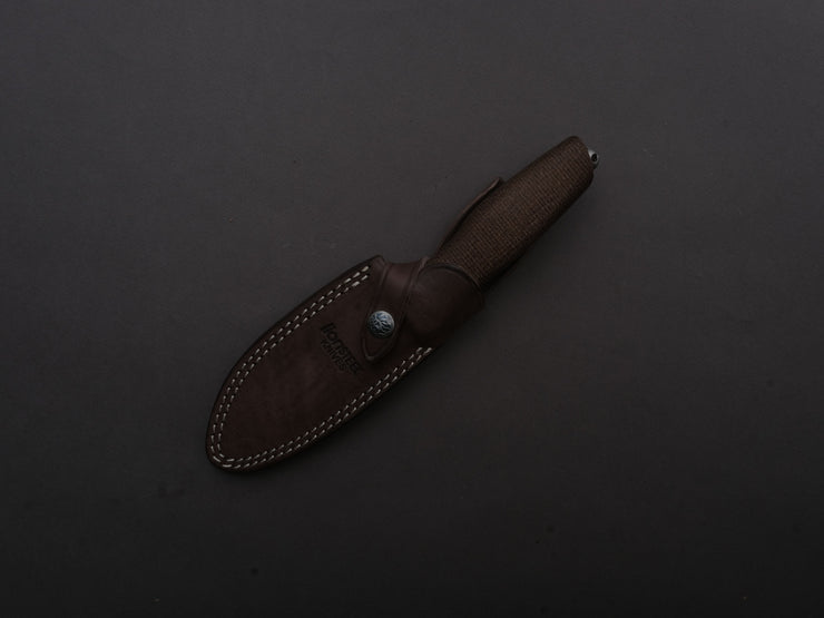 LionSTEEL - FIXED - Acha - M390 - Satin - 107mm - Natural Burlap - Leather Sheath