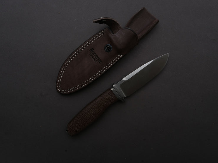 LionSTEEL - FIXED - Acha - M390 - Satin - 107mm - Natural Burlap - Leather Sheath