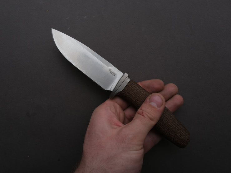 LionSTEEL - FIXED - Acha - M390 - Satin - 107mm - Natural Burlap - Leather Sheath