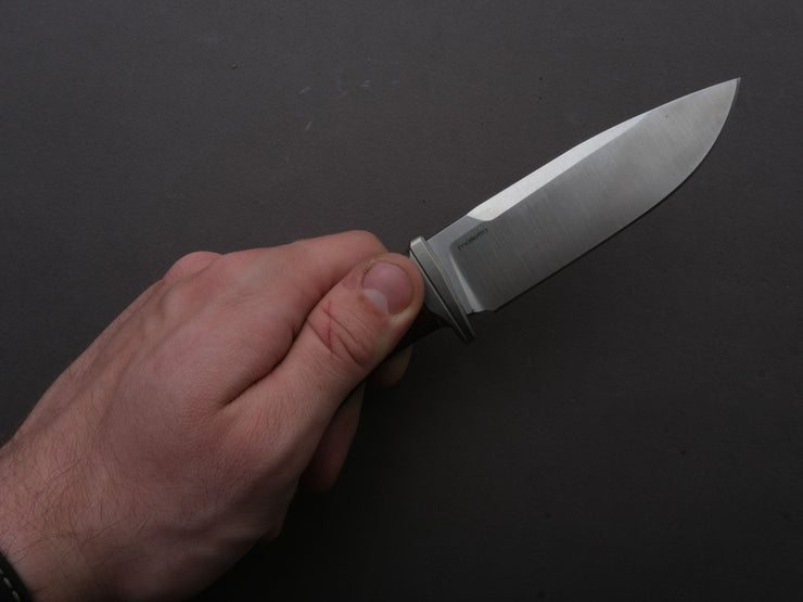 LionSTEEL - FIXED - Acha - M390 - Satin - 107mm - Natural Burlap - Leather Sheath