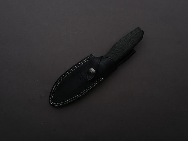 LionSTEEL - FIXED - Acha - M390 - Stonewashed Black - 107mm - Black Burlap - Leather Sheath