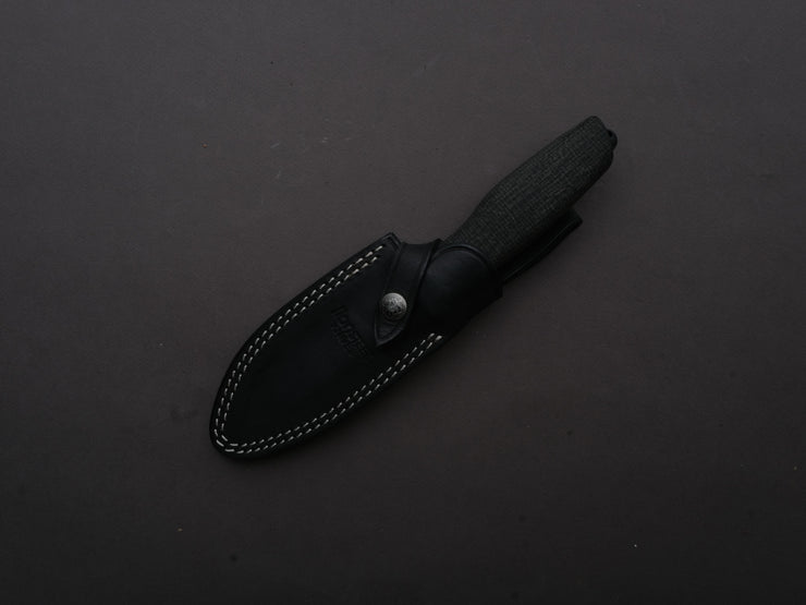 LionSTEEL - FIXED - Acha - M390 - Stonewashed Black - 107mm - Black Burlap - Leather Sheath
