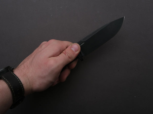 LionSTEEL - FIXED - Acha - M390 - Stonewashed Black - 107mm - Black Burlap - Leather Sheath