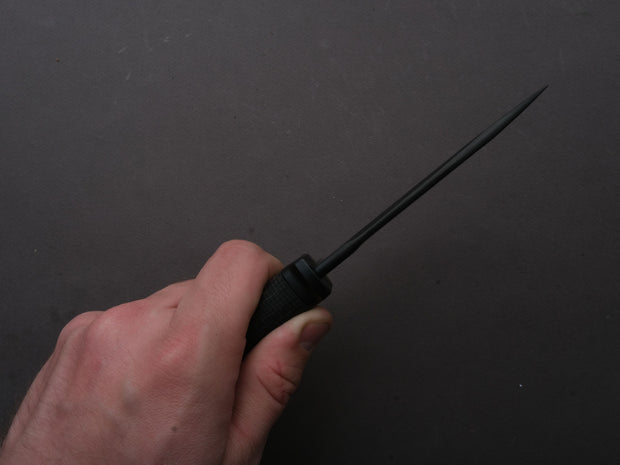 LionSTEEL - FIXED - Acha - M390 - Stonewashed Black - 107mm - Black Burlap - Leather Sheath