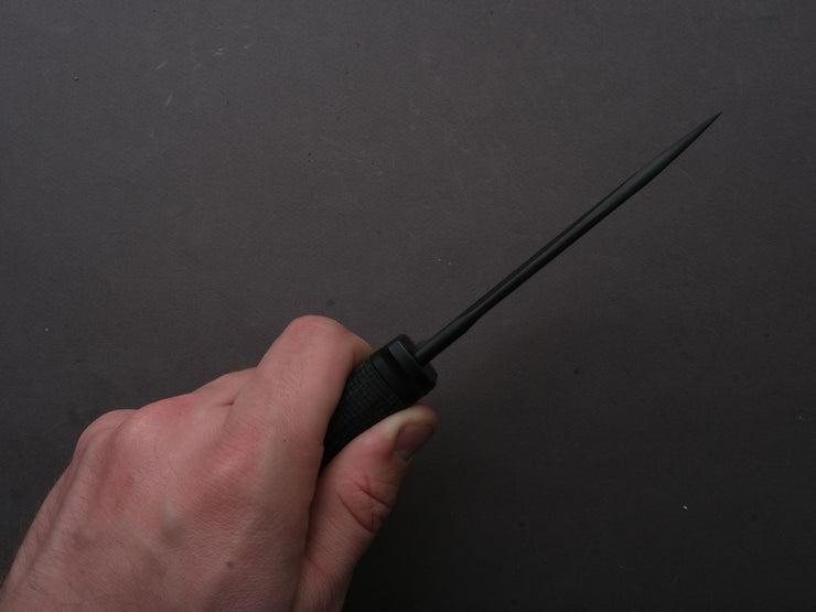 LionSTEEL - FIXED - Acha - M390 - Stonewashed Black - 107mm - Black Burlap - Leather Sheath