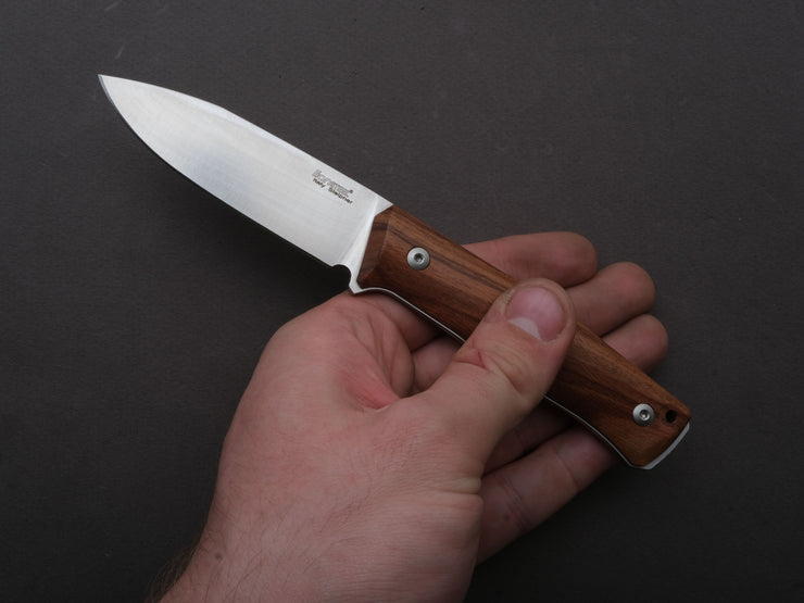 lionSTEEL - Fixed Blade - B35 - 85mm - Sleipner - Santos Wood - Satin - Leather Sheath