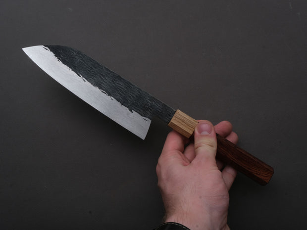 Isamitsu - White #1 - Stainless Clad - Kurouchi - Santoku - 180mm - Rosewood Handle