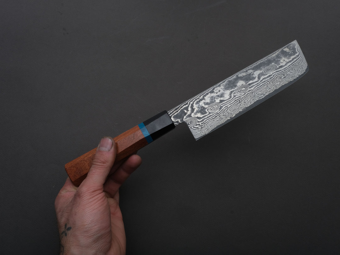 龍泉刃物　鳳炎龍　コアレス　vg10 + vg2 三徳170mm 寄木ハンドル RYUSEN - BONTEN UNRYU KAI - VG10 Damascus - 165mm Nakiri - Quince