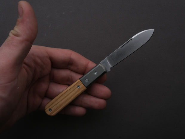 lionSTEEL - Folding Knife - Barlow - Roundhead - 65mm - M390 - Slip Joint - Olive w/ Metal Bolster