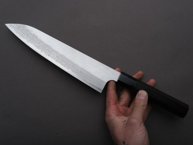 Nigara Hamono - VG XEOS - Tsuchime Damascus - Gyuto - 225mm - Ebony Handle