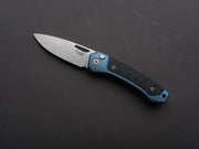 lionSTEEL - Folding Knife - Button Lock - Twain - MagnaCut - 80mm - Blue Titanium Handle w/ Carbon Fiber Inlay