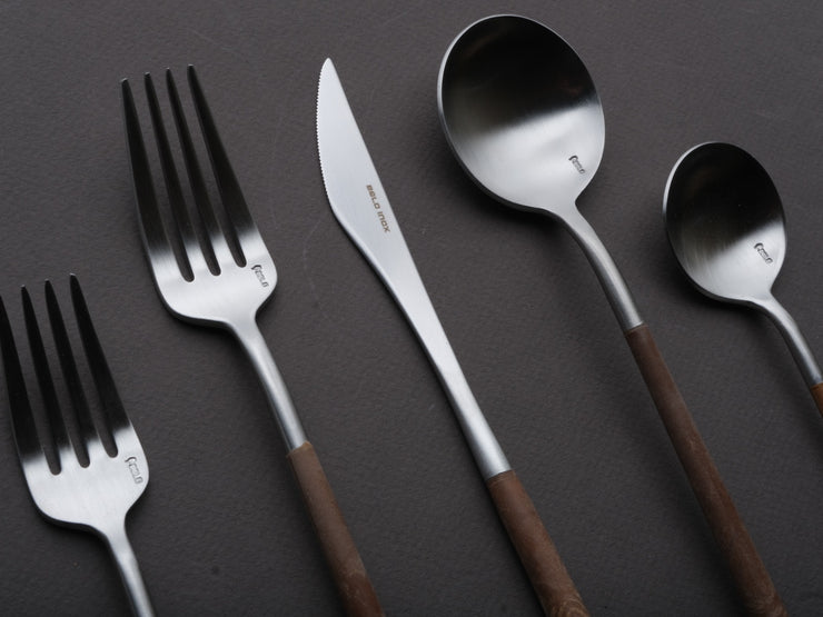 Belo Inox - Flatware - NEO Wood Place Setting - 5 Piece - Brushed Steel