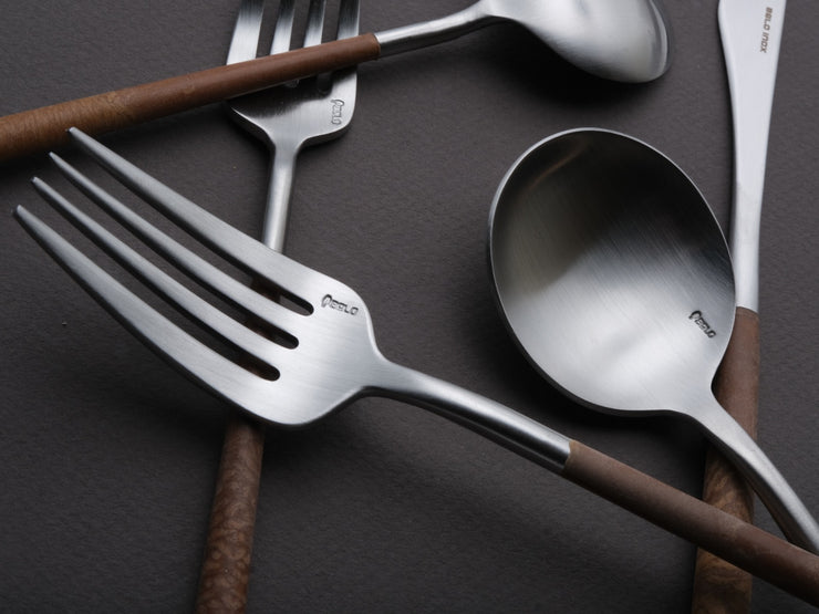 Belo Inox - Flatware - NEO Wood Place Setting - 5 Piece - Brushed Steel
