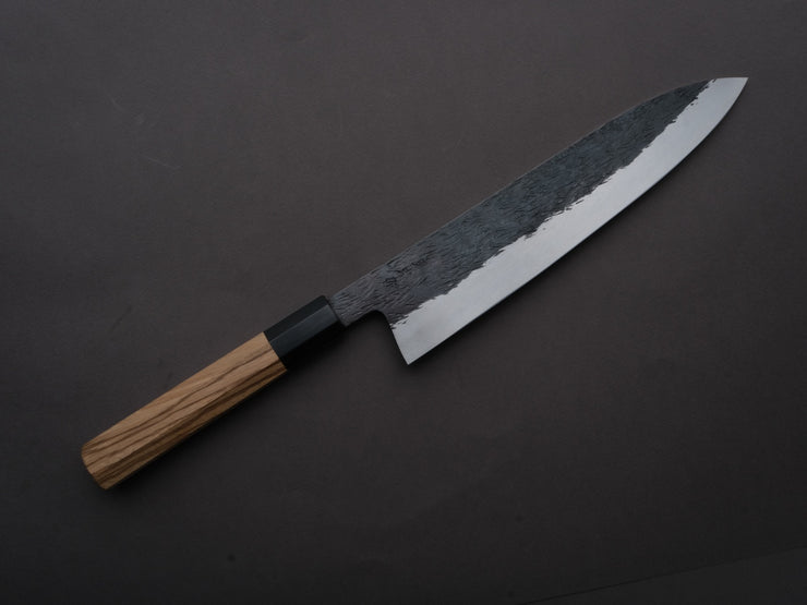 Isamitsu - Super Blue Stainless Clad - Kurouchi - 240mm Gyuto - Taihei Zebrawood Handle