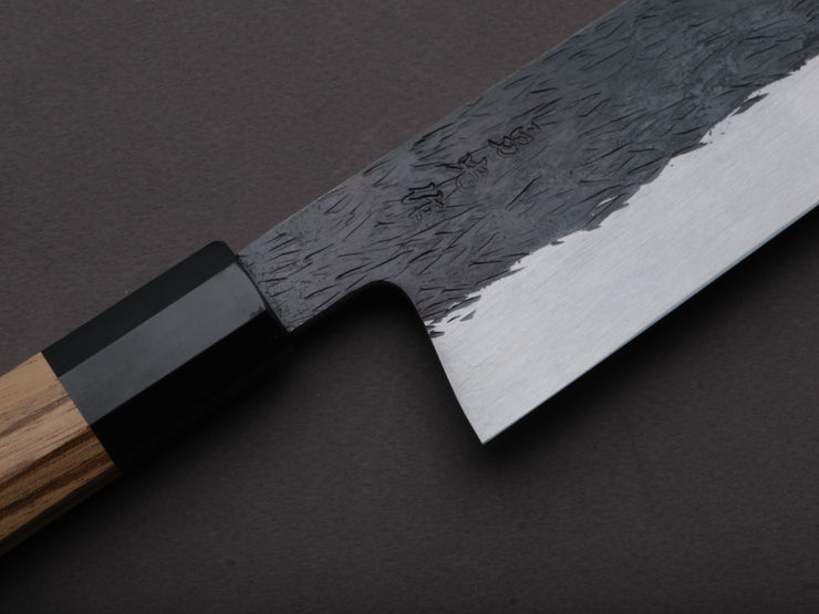 Isamitsu - Super Blue Stainless Clad - Kurouchi - 240mm Gyuto - Taihei Zebrawood Handle