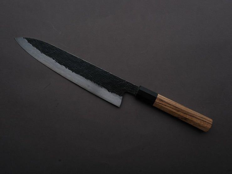Isamitsu - Super Blue Stainless Clad - Kurouchi - 240mm Gyuto - Taihei Zebrawood Handle