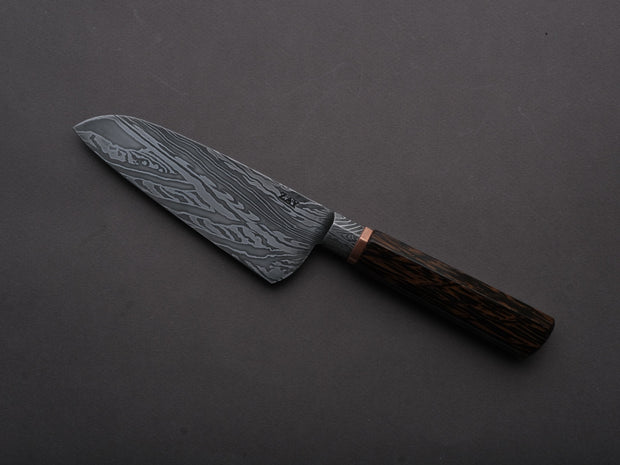 Zay Knives - 1095-15N20 - Coreless Mosiac Integral Damascus - Petty/Utility - 130mm - Black Palm Western