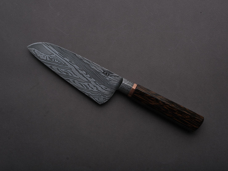 Zay Knives - 1095-15N20 - Coreless Mosiac Integral Damascus - Petty/Utility - 130mm - Black Palm Western