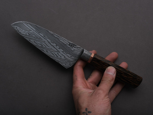 Zay Knives - 1095-15N20 - Coreless Mosiac Integral Damascus - Petty/Utility - 130mm - Black Palm Western