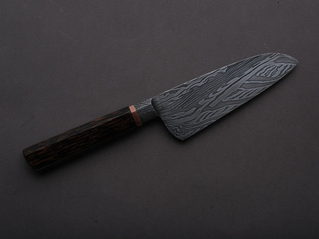 Zay Knives - 1095-15N20 - Coreless Mosiac Integral Damascus - Petty/Utility - 130mm - Black Palm Western