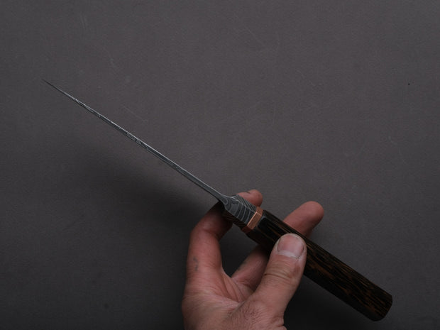 Zay Knives - 1095-15N20 - Coreless Mosiac Integral Damascus - Petty/Utility - 130mm - Black Palm Western