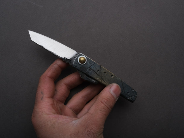 Zay Knives - Folding Knife - Higonokami - 1080 Carbon - 60mm - Stainless Handle - No. 7
