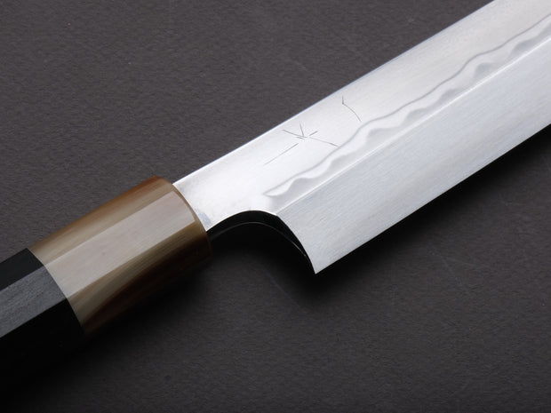 Hitohira - Togashi - White #1 - Sanbonsugi Mizu Honyaki - Kiritsuke Yanagiba - 300mm - Taihei Makassar Ebony Handle (Saya)