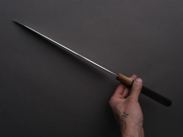 Hitohira - Togashi - White #1 - Sanbonsugi Mizu Honyaki - Kiritsuke Yanagiba - 300mm - Taihei Makassar Ebony Handle (Saya)