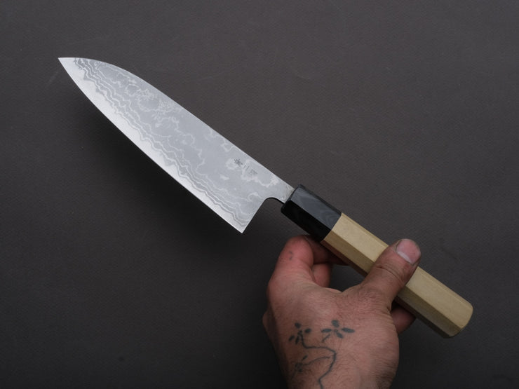 Hitohira - GR - Blue #2 Damascus - 165mm Santoku - Ho Wood Handle