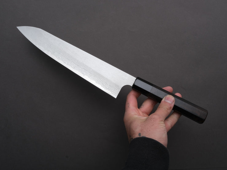 Nigara Hamono - VG XEOS - Tsuchime Damascus - Gyuto - 255mm - Ebony Handle