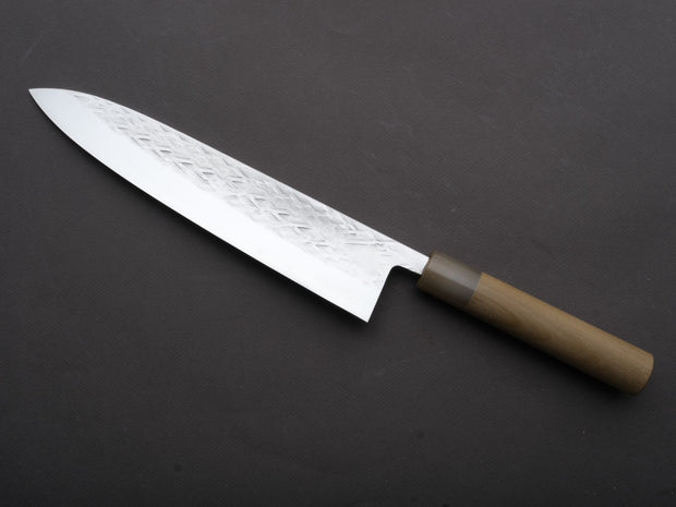 Hitohira - TD - SLD - Stainless Clad - Tsuchime - Gyuto - 240mm - Magnolia Wood Handle