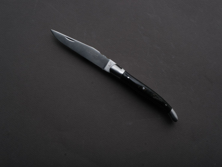 Fontenille Pataud - Folding Knife - Laguiole Traditional - Slip Joint - 12c27 Swedish Stainless - 11cm - Buffalo Horn Bark Handle - Leather Sleeve