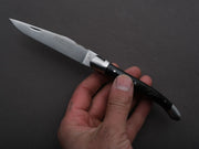 Fontenille Pataud - Folding Knife - Laguiole Traditional - Slip Joint - 12c27 Swedish Stainless - 11cm - Buffalo Horn Bark Handle - Leather Sleeve