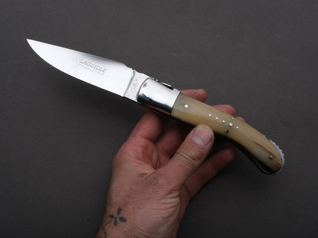 Fontenille Pataud - Folding Knife - Laguiole Sport - Lock Back - 14C28N Swedish Stainless - 13cm - Horn Handle - Leather Sheath