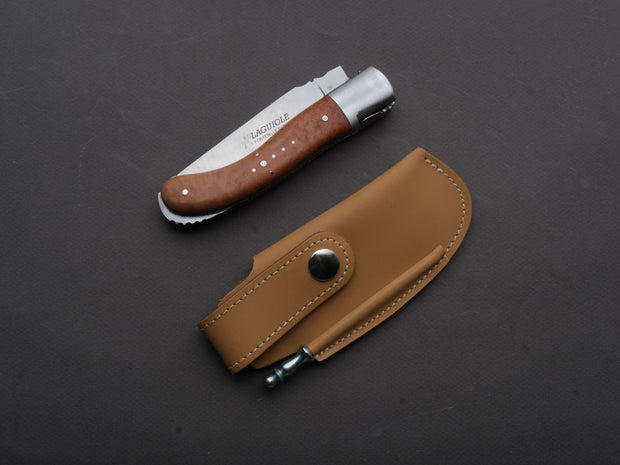 Fontenille Pataud - Folding Knife - Laguiole Sport - Lock Back - 14C28N Swedish Stainless - 13cm - Briarwood Handle - Leather Sheath