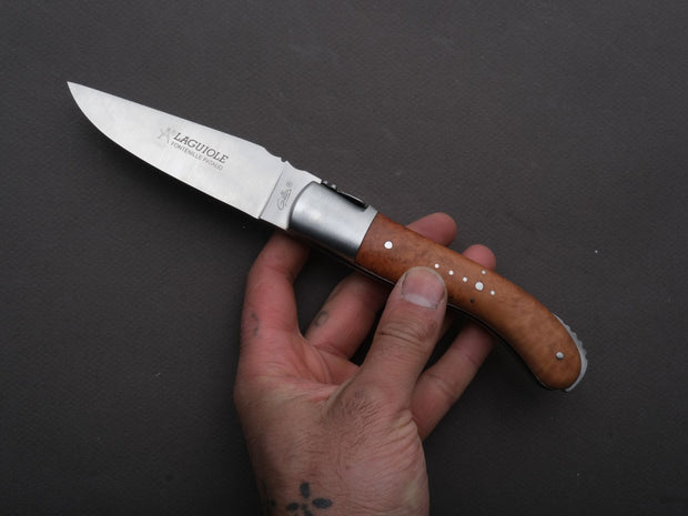 Fontenille Pataud - Folding Knife - Laguiole Sport - Lock Back - 14C28N Swedish Stainless - 13cm - Briarwood Handle - Leather Sheath