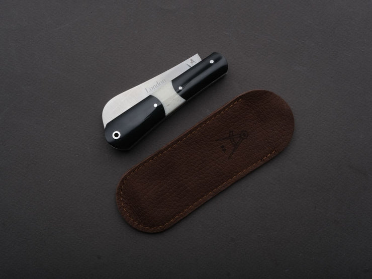 Fontenille Pataud - Folding Knife - London - Slip Joint - 14C28N Stainless - 9cm - Black Horn - Leather Sleeve