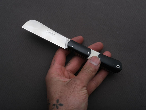 Fontenille Pataud - Folding Knife - London - Slip Joint - 14C28N Stainless - 9cm - Black Horn - Leather Sleeve