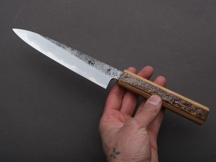 HADO - Sumi - Blue #1 - Damascus Kurouchi - 150mm Petty - Oak and Cherry Bark Handle